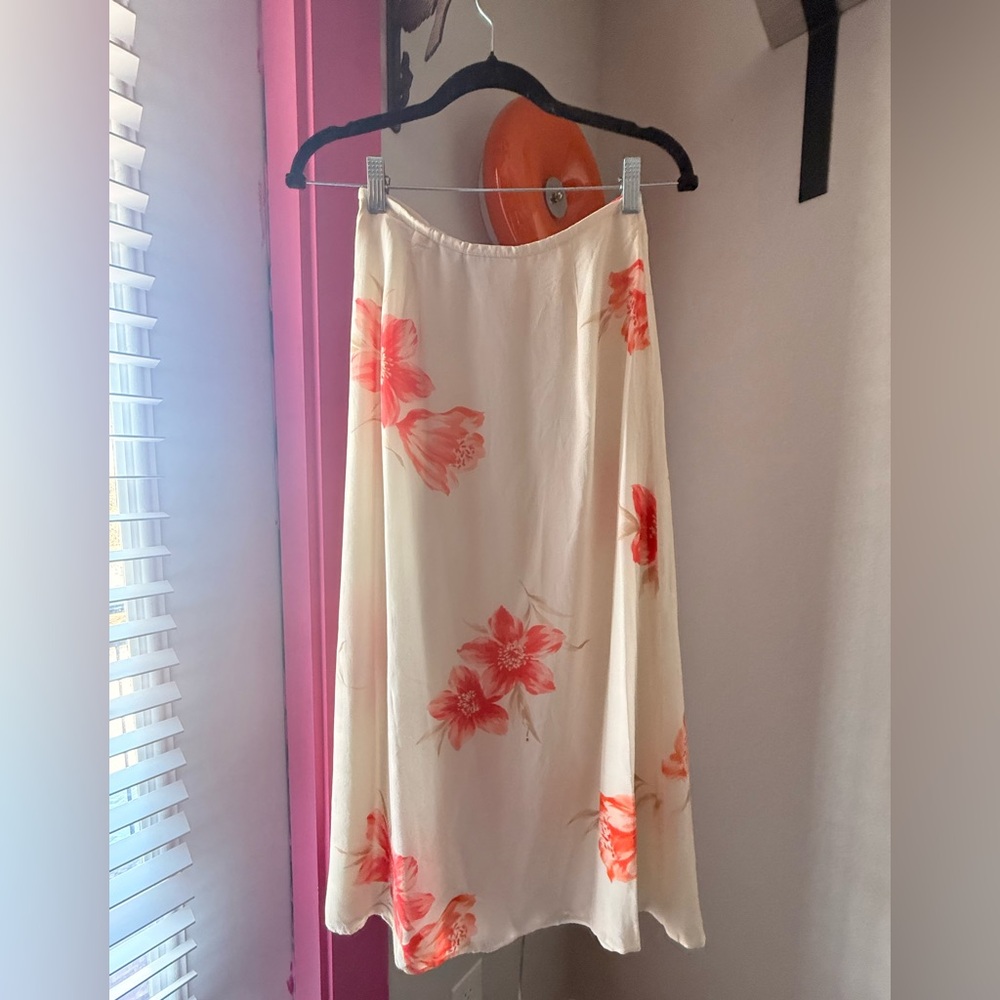 Floral Satin Midi Skirt